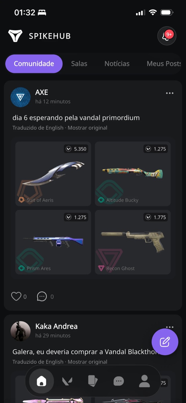 Feed da comunidade com posts traduzidos e o link Mostrar original