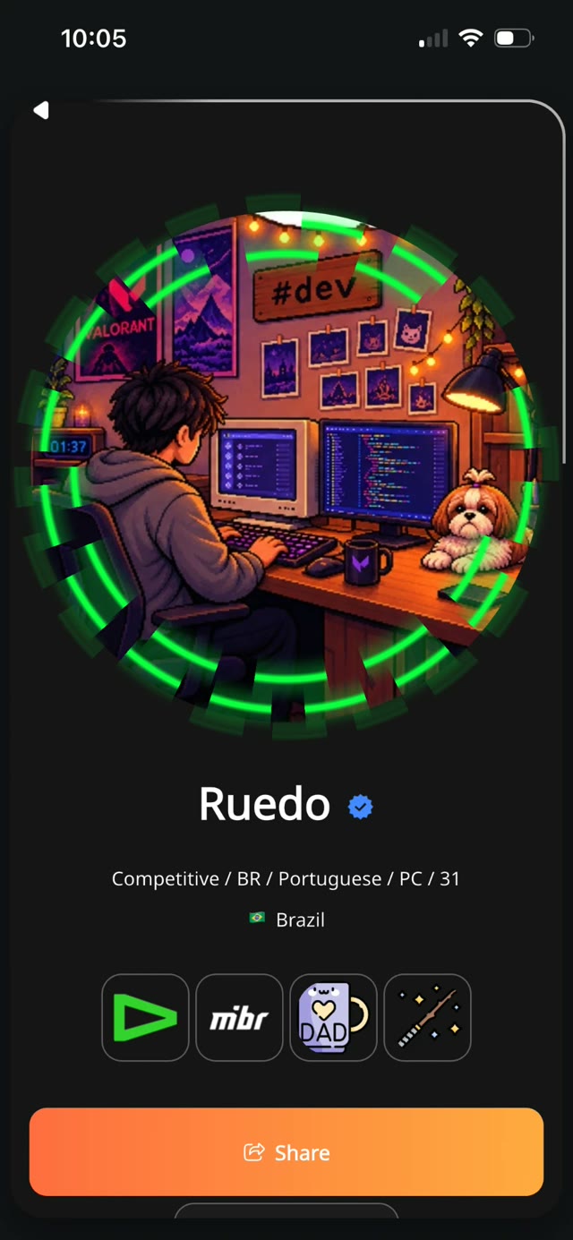 Perfil com anel animado verde em volta do avatar